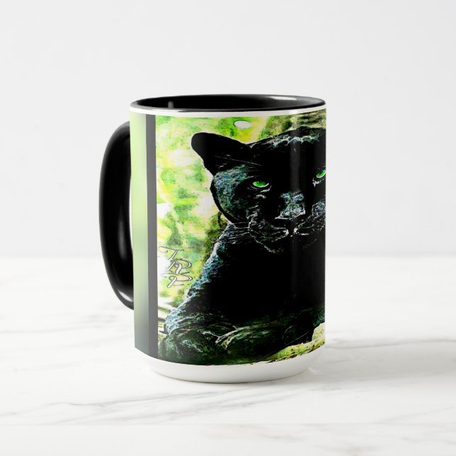 Big Cat Models: Green Eyed Black Panther Mug (Front Left)
