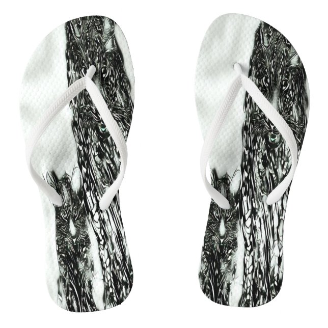 Big Cat Models: Magnified Snow Leopard & Cub 01-04 Flip Flops (Footbed)