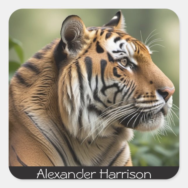 Big Cat Safari Wildlife Picture Personalized Tiger Square Sticker (Front)