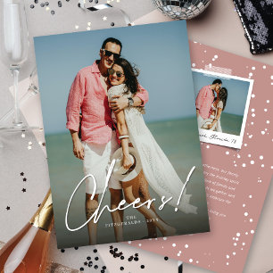 Big Cheers White Script Modern New Year Photo Card