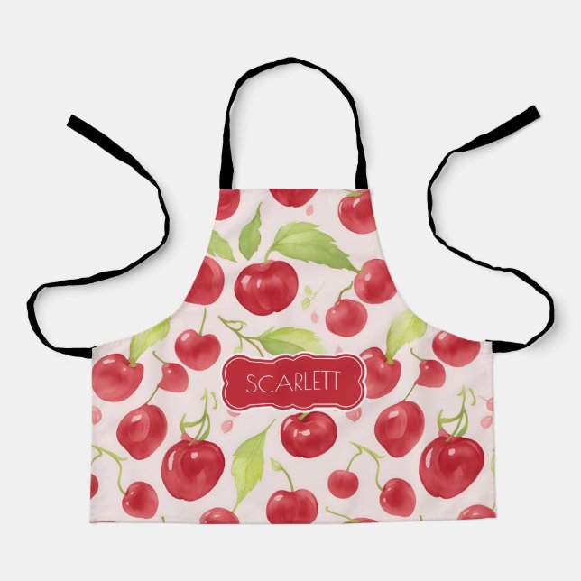Big Cherry Watercolor Colourful Personaliz Pattern Apron (Front)