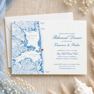 Big Chill Beach Club Navy Blue Rehearsal Dinner Invitation