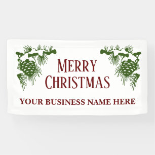 Big Christmas banner with snow covered pinecones