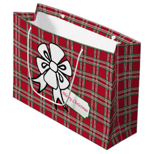 Big Christmas Bow Red Plaid Holiday Gift Bag