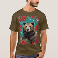 Big Christmas Brown Bear With Poinsettias