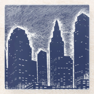 Big City Night Lights cityscape skyline Glass Coaster