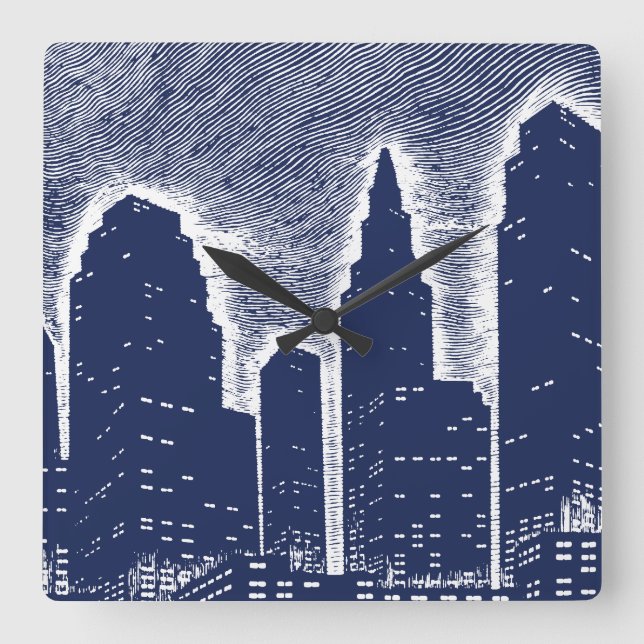 Big City Night Lights cityscape skyline Square Wall Clock (Front)