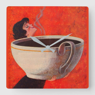 big coffee drinker square wall clock