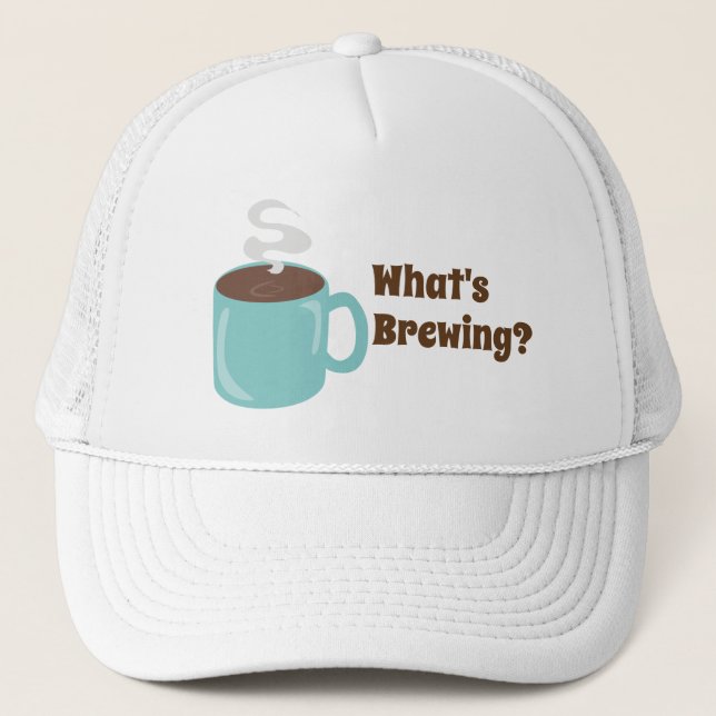 Big Coffee Mug and Slogan Trucker Hat (Front)