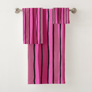 Big Colour Pop Hot Pink and Black Stripes Bath Towel Set