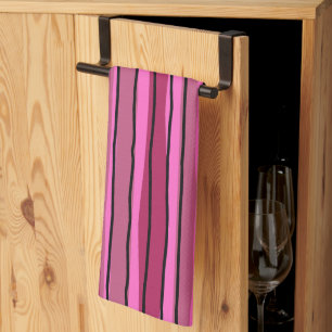Big Colour Pop Hot Pink and Black Stripes Kitchen Towel