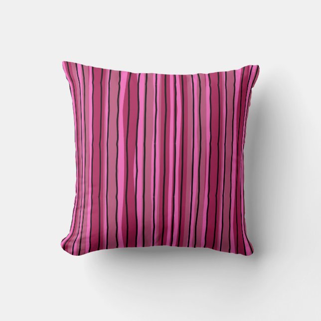 Big Colour Pop Hot Pink and Black Stripes Throw Pillow (Front)