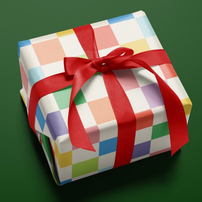 Big Colourful Rainbow Chequerboard Pattern Wrapping Paper (Colorful checkerboard and cream patterned gift wrapping paper)