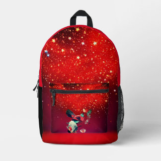 Big Colourful Stars on a Shiny Red Background -  Printed Backpack