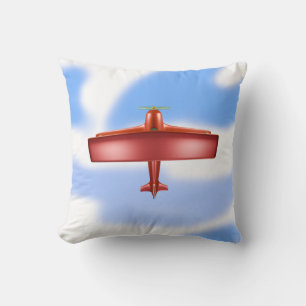 Big Cool Adventurous Flying Red Plane Throw Pillow