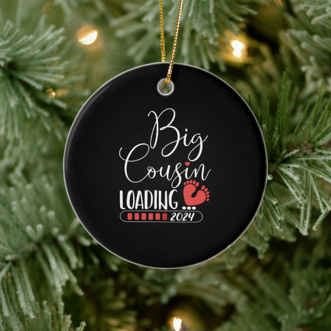 Big cousin loading 2024 for pregnancy announcement ceramic ornament (Tree)