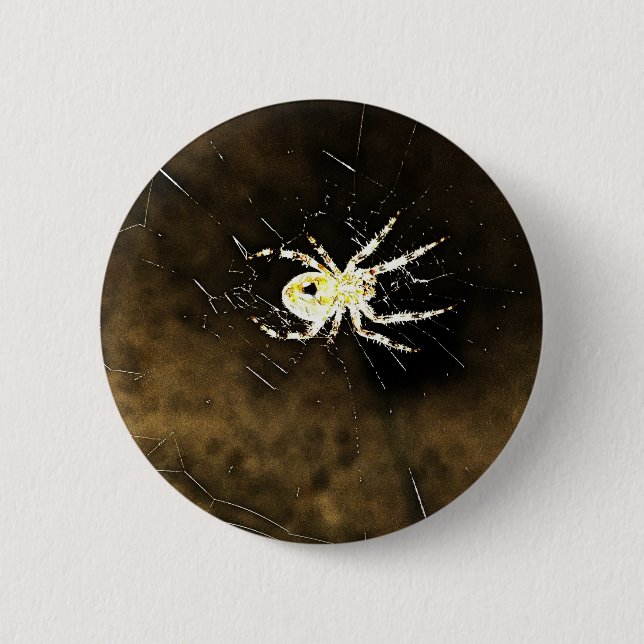 Big Creepy Spider on it's Web 2 Inch Round Button (Front)