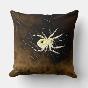 Big Creepy Spider on it's Web Throw Pillow