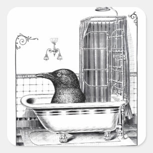 Big Crow In A Bath Tub Surrealism Square Sticker