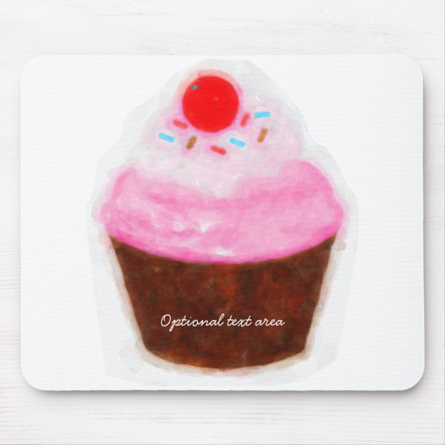 Big Cupcake & Cherry Watercolor Personalized Mouse Pad (Front)