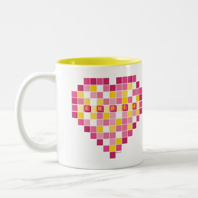  Big Cupid Pixel Heart Two-Tone Coffee Mug (Left)