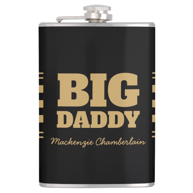 Big Daddy Chequered Faux Gold.and Black Hip Flask (Front)