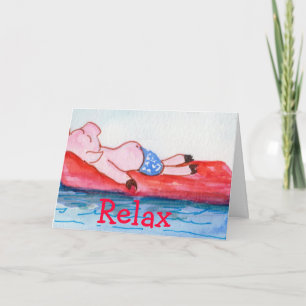 Big Daddy Pig Floating on Raft at Beach Card