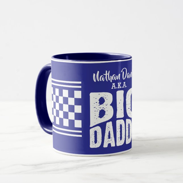 Big Daddy  with Your Name in White Text NAVY BLUE Mug (Front Left)