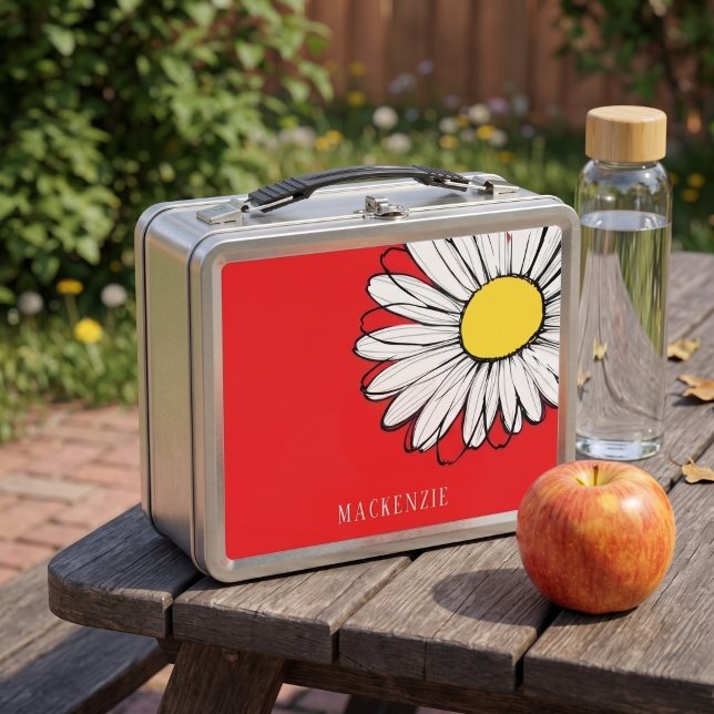 Big Daisy Flower Personalized Name Metal Lunch Box (Big Daisy Flower Personalized Name Metal Lunch Box by Ricaso - perfect for school, picnics or work)