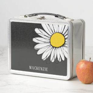 Big Daisy Flower Personalized Name Metal Lunch Box