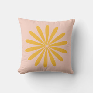Big Daisy Retro Minimal Flower Blush Mustard Throw Pillow
