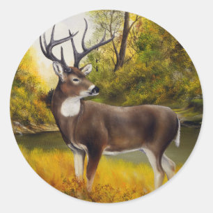 Big Deer standing in grove on customizable product Classic Round Sticker