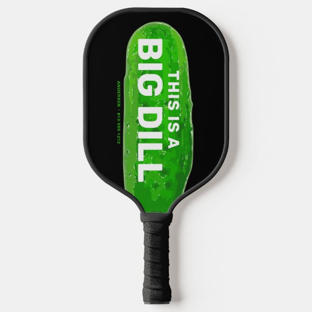 Big Dill Cartoon Funny Personalized Black Pickleball Paddle (Front)