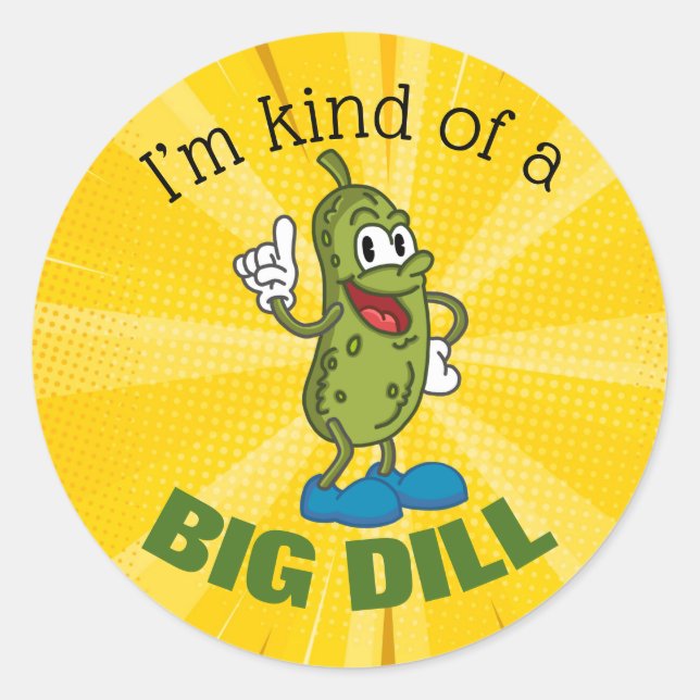 Big Dill Pickle Pun  Button Classic Round Sticker (Front)