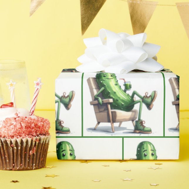 Big Dill Pickle Sitting In a Chair Wrapping Paper (Birthday Party)