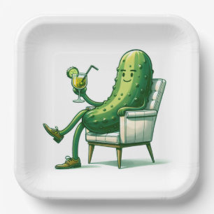 Big Dill Pickle With a Cocktail Paper Plate