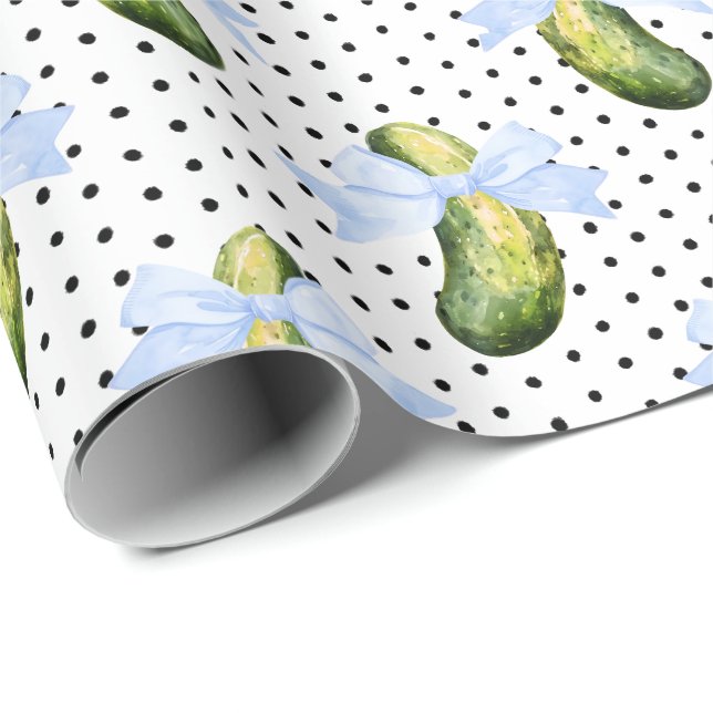 Big Dill Watercolor Pickle & Bow Baby Shower Wrapping Paper (Roll Corner)