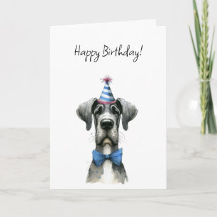 Big Dog in a Tiny Birthday Party Hat and Bowtie Card