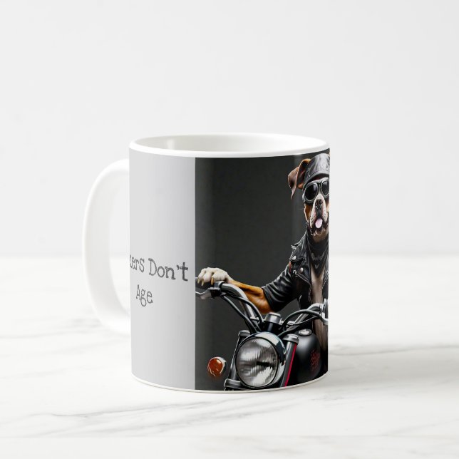 Big Dog on Motorcycle with Aging Sentiment Mug (Front Left)