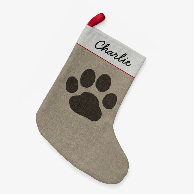 Big Dog Paw Print | Cute Canine Lover's Holiday Small Christmas Stocking (Front (Hanging))