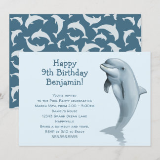 Big Dolphin Kids Birthday Party  Invitation