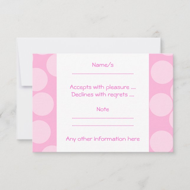Big Dots Pattern. Pale Pink and Candy Pink. RSVP Card (Front)