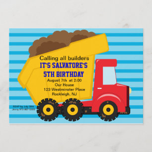 Big Dump truck Boys Birthday Invitation