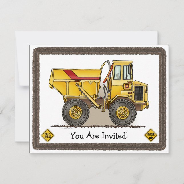 Big Dump Truck Construction Kids Party Invitation (Front)