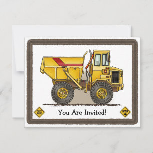 Big Dump Truck Construction Kids Party Invitation