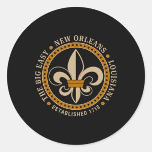 Big Easy New Orleans Louisiana Fleur De Lis Establ Classic Round Sticker
