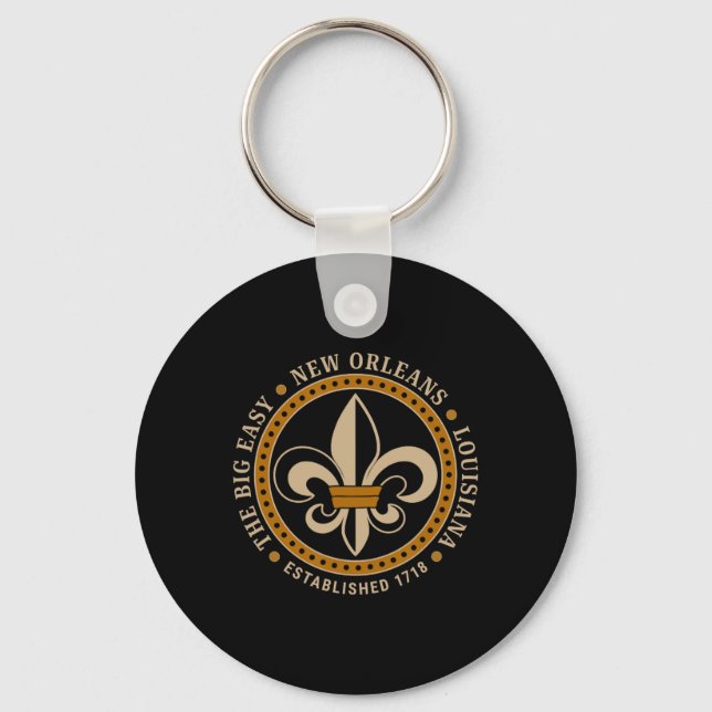 Big Easy New Orleans Louisiana Fleur De Lis Establ Keychain (Front)