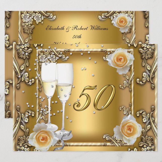 Big Elegant Gold 50th Wedding Anniversary Party Invitation (Front/Back)