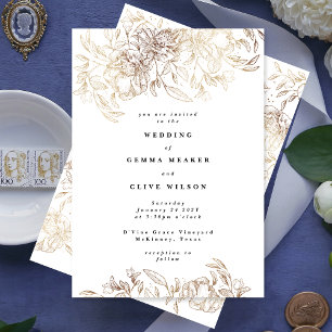 Big Elegant Gold Florals Wedding Invitation
