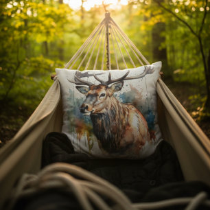 Big elk in the forest watercolor throw pillow